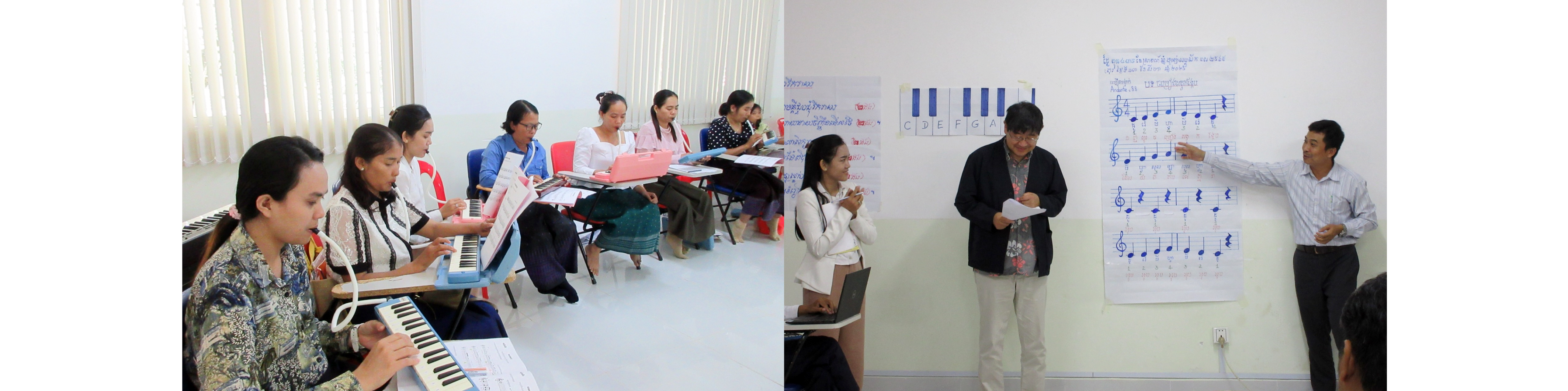 /></p>	<p>研修には、音楽教育の専門家である津田正之先生<strong>（</strong>国立音楽大学教授）と高倉弘光先生<strong>（</strong>筑波大附属小学校副校長 音楽科教員）をお迎えし、音楽教育の指導方法や授業づくりについてアドバイスを受けました。</p>	<p><img src=