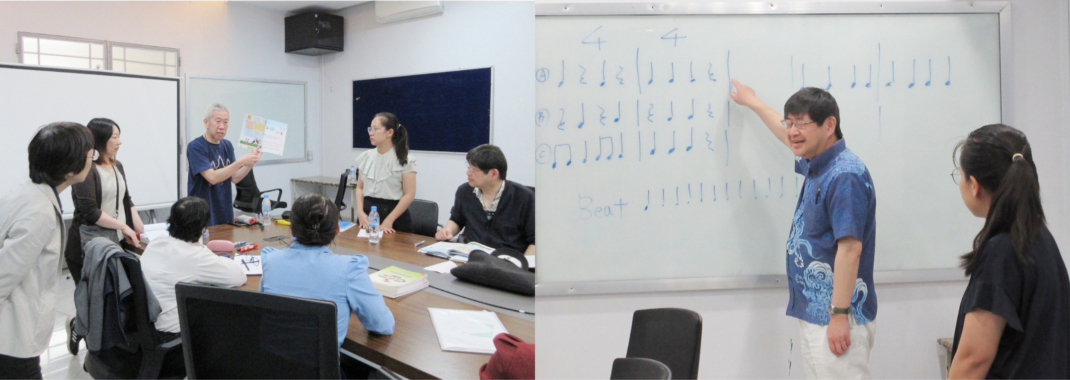 /></p>	<p>研修には、音楽教育の専門家である津田正之先生<strong>（</strong>国立音楽大学教授）と高倉弘光先生<strong>（</strong>筑波大附属小学校副校長 音楽科教員）をお迎えし、音楽教育の指導方法や授業づくりについてアドバイスを受けました。</p>	<p><img src=